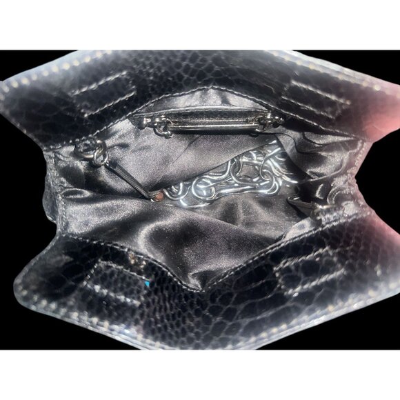 White House Black Market Snake Embossed Clutch Pleated Evening Bag Chain Strap - Picture 6 of 7